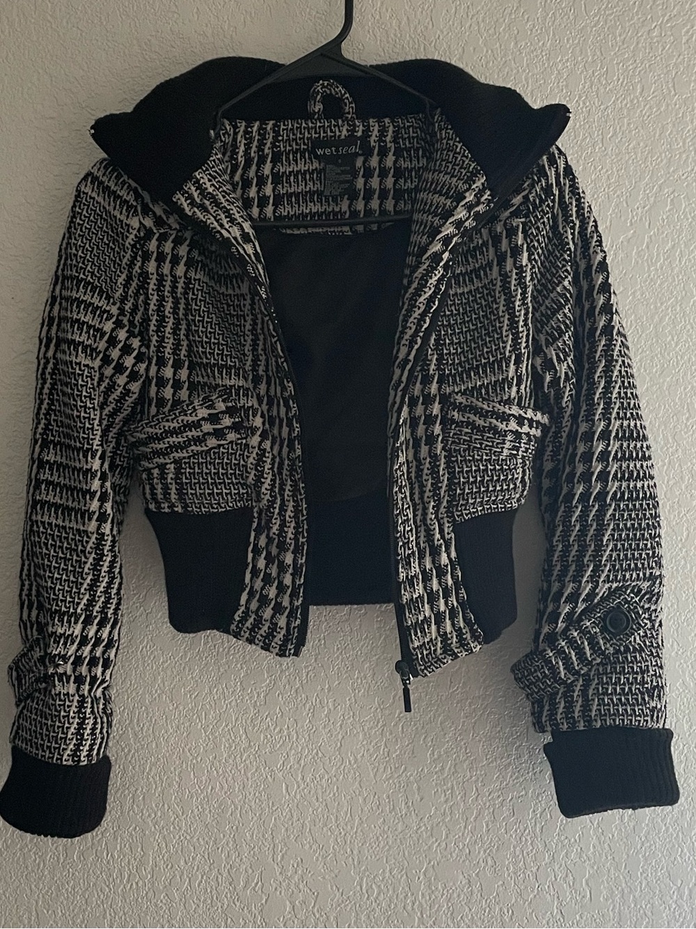 Vintage Y2K Wet Seal Houndstooth Crop Coat Jacket